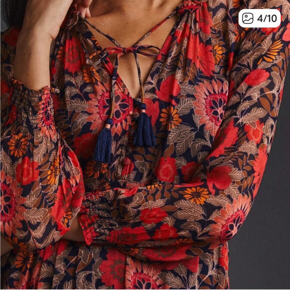 Anthropologie Marais Printed Chiffon Maxi Dress Floral Printed Dress MP - Picture 2 of 8